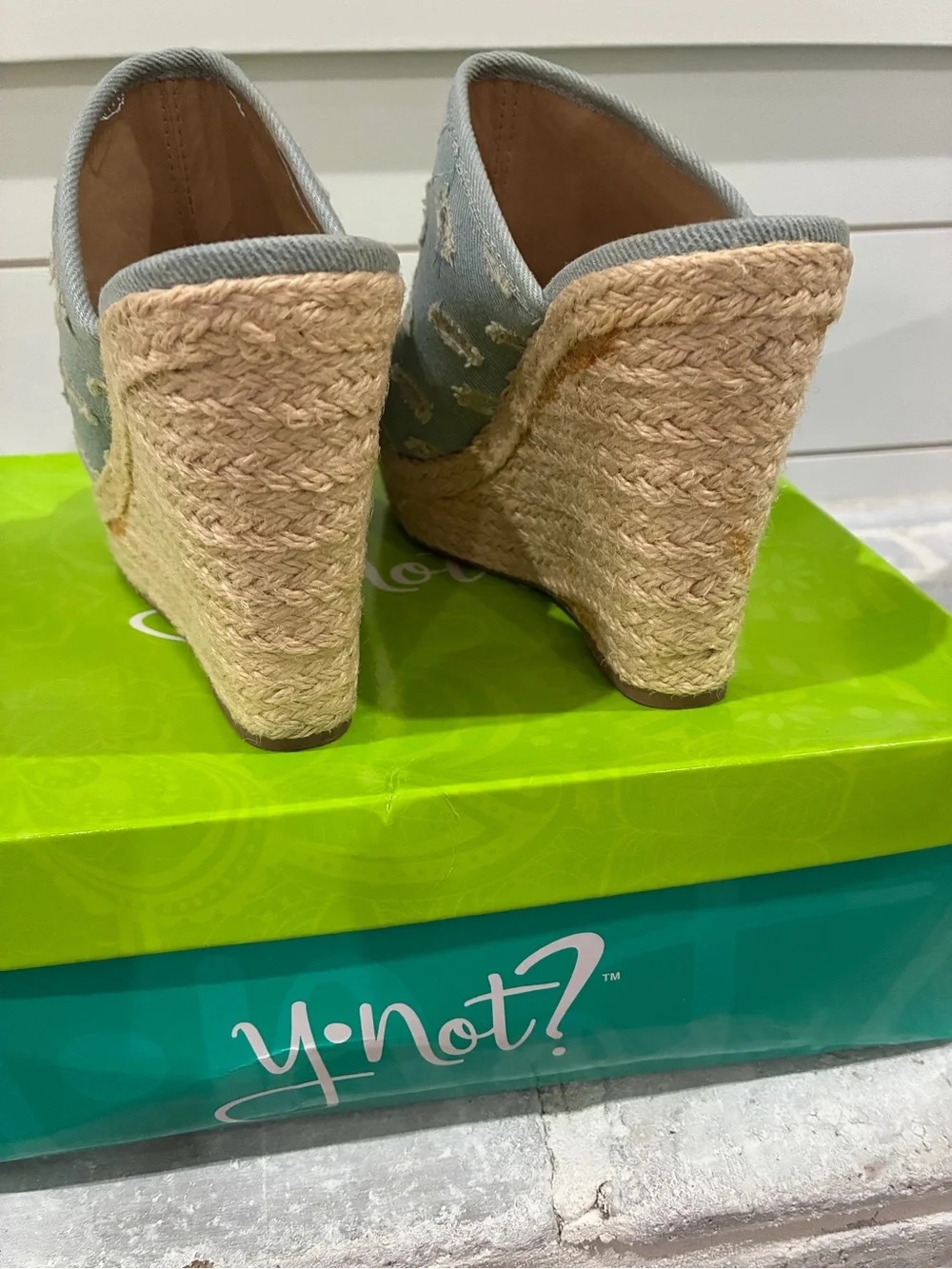 Dollcake Light Blue Denim Sequin Espadrille Wedge